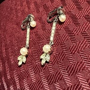 Elegant Vintage Silver Tone and Faux Pearl Drop Earrings